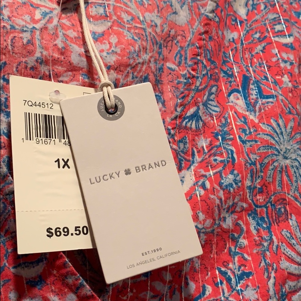 ✅Sols✅Lucky Brand Pink Printed Cold Shoulder Top - Picture 3 of 5